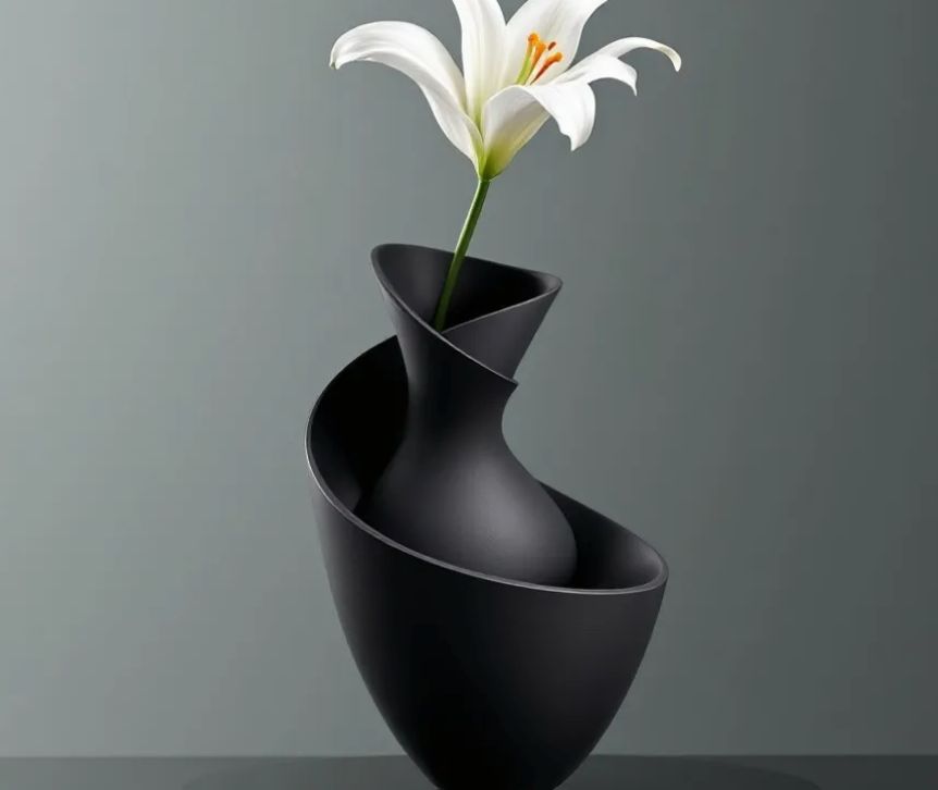 Black sculptural 3D printed vase